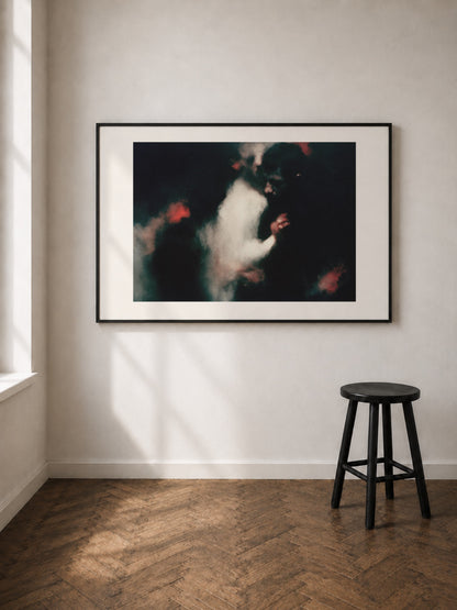 Red Room With Passing Figures art print