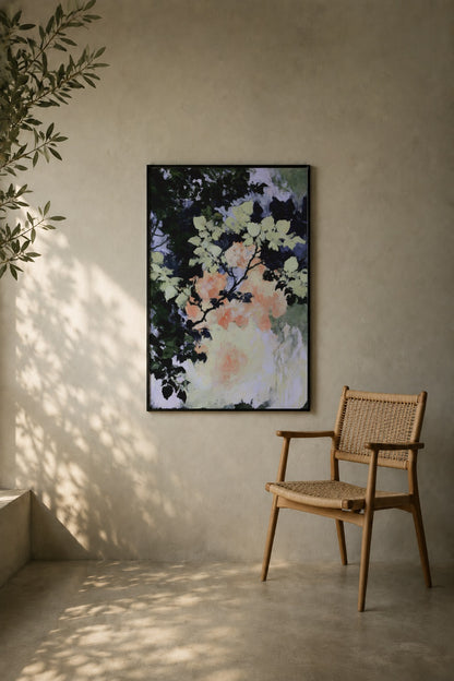 Roses Under the Night Leaves art print
